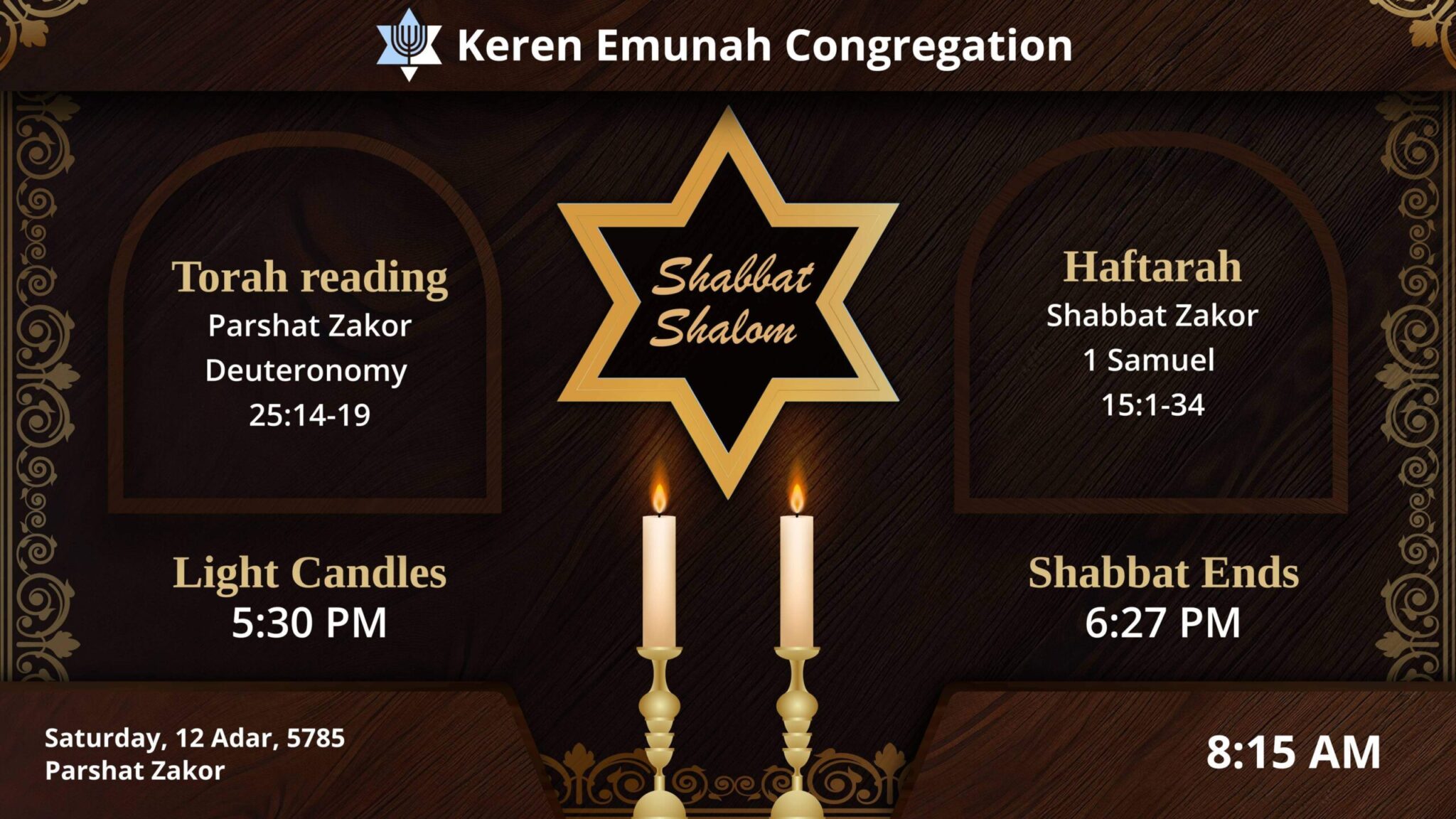 Shabbat candle lighting times